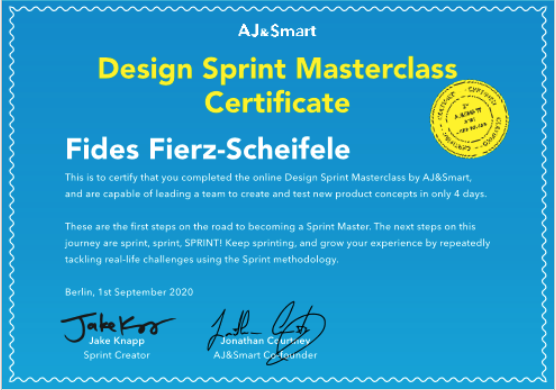Design Sprint Masterclass certificate